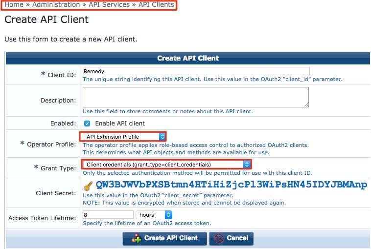Figure 5: Creating an API Client Click on Create API Client to save and create the API Client.