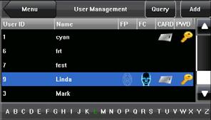 Press [Query] on the [User Management] interface to display the User ID query interface, as shown in Figure 1 on the right. 2.