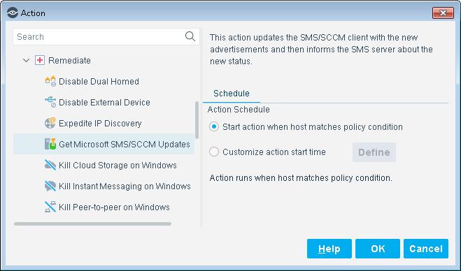 Policy Actions - Managing Endpoints CounterACT actions provide a wide range of tools that assist you in handling SMS/SCCM endpoints.
