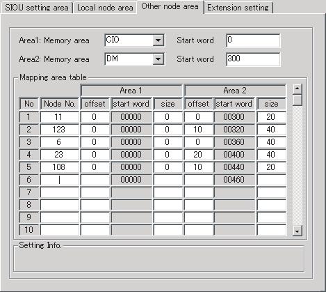 Setting Data Link Tables Section 5-2 System Setting - Other Node Setup Area The other node setup area are set so that Common Memory data for remote nodes can be read to the local PLC areas.