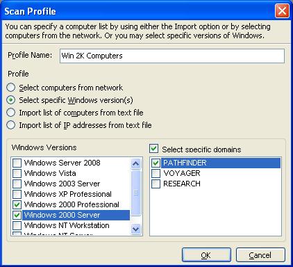 Chapter-8- Scan Profiles Manager I. Choose Select specific Windows version(s) option. II. Select one or more Windows versions.