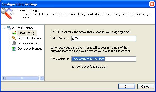 Chapter 5 5 Configure ARKWE- Configuration Settings 5.1 Configure SMTP Server ARKWE provides the option to e-mail the reports generated.