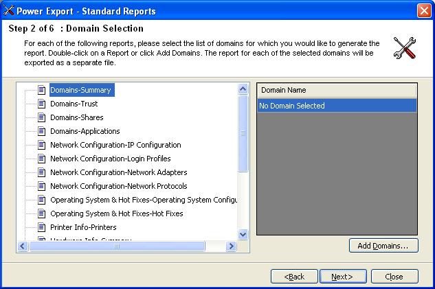 CHAPTER 7 Power Export collect data only for a specific set of servers and have the domain reports generated (viz., Summary, Shares, and Applications).
