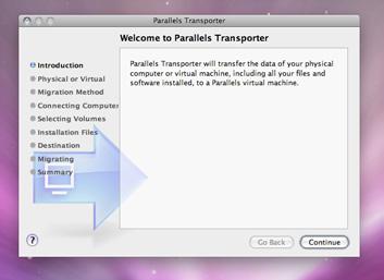 the Parallels Transporter Agent on your PC is ready to connect to