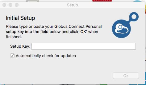 6. Install the downloaded globusconnectpersonal software. Once installed click on the Globus Connect Personal icon key.