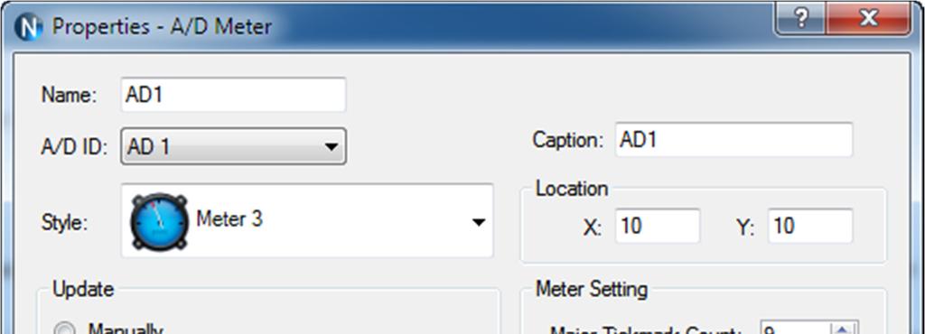 Add AD Meter Step 1: Click Add AD Meter on N-Button Lite Manager to show Properties- AD Meter dialog.