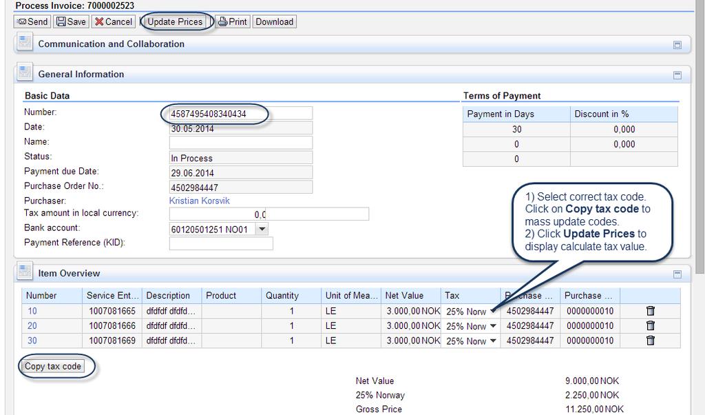 TIP: Click button under Create Invoice to select all Service Entries on list. Click again to deselect all.