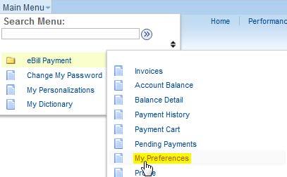 My Preferences Page The My Preferences page allows users to specify the default search parameters for the Invoices, Payments and Balance Detail pages.