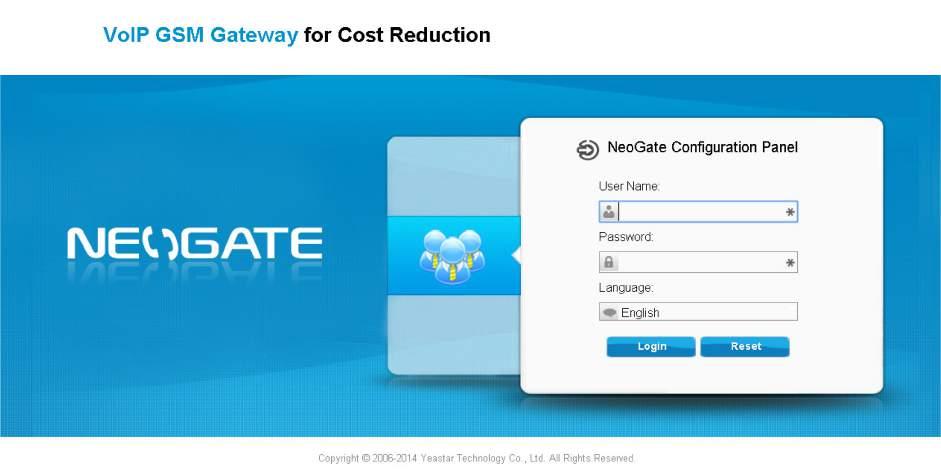 4. NeoGate TG Series Basic Configurations 4.1 Factory Defaults NeoGate TG Series provides web-based configuration interface for administrator and account user.
