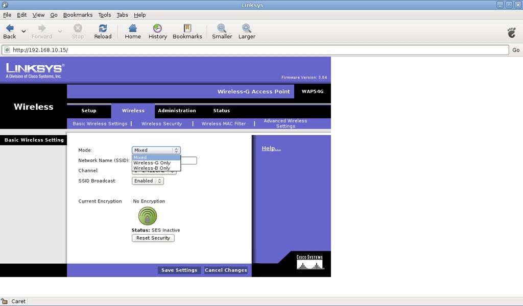 WAP54G: WEB Interface From the main