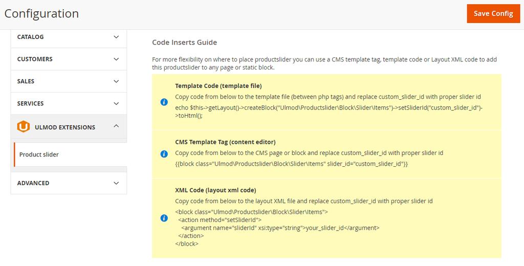 1. Product Slider Code Insert Guide To view code insert guide, please go to Ulmod - Product Slider - Code Insert Guide For more