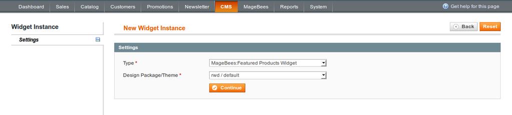 CREATE FEATURED PRODUCTS WIDGET Go to admin CMS Widgets. You will get the following screen.
