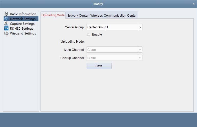 2. Select the center group in the dropdown list. 3. Check the Enable checkbox to enable the selected center group. 4. Select the uploading mode in the dropdown list.