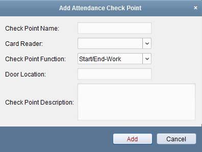 14.3.3 Attendance Check Point Settings You can set the card reader(s) of the access control point as the attendance check point, so that the card swiping on the card reader(s) will be valid for