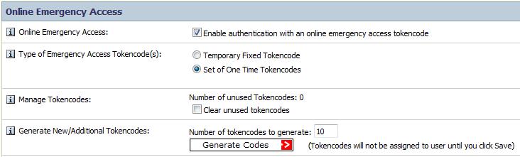 8. Click Generate Codes. The set of tokencodes displays below the Generate Codes button. 9. Record the set of one-time tokencodes so you can communicate them to the user. 10.