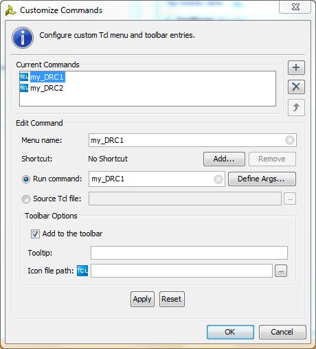 Integrate Custom Commands in IDE Create menu for Custom Tcl Procedures Parameters can be