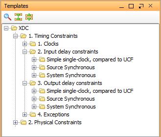 Using XDC Templates Timing & Physical Accessing templates in IDE Windows Language Templates Contain Clocks Input &