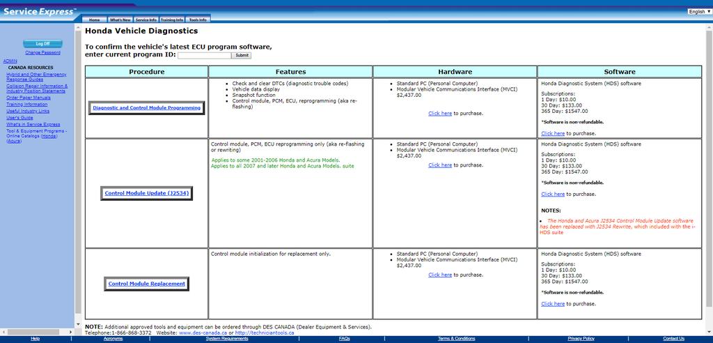 U.S. Tools Info Screen This page will give you a summary of Diagnostic Tools On-Line Catalog.