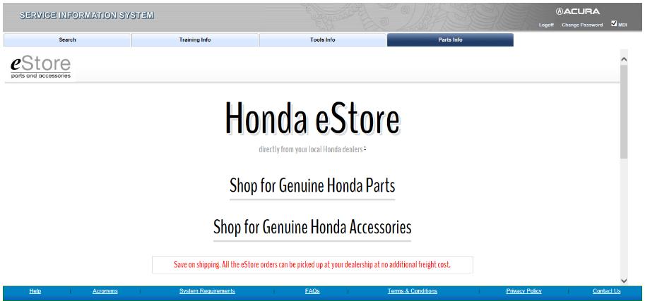 Parts Info Screen The estore parts catalog is a convenient way to search for parts