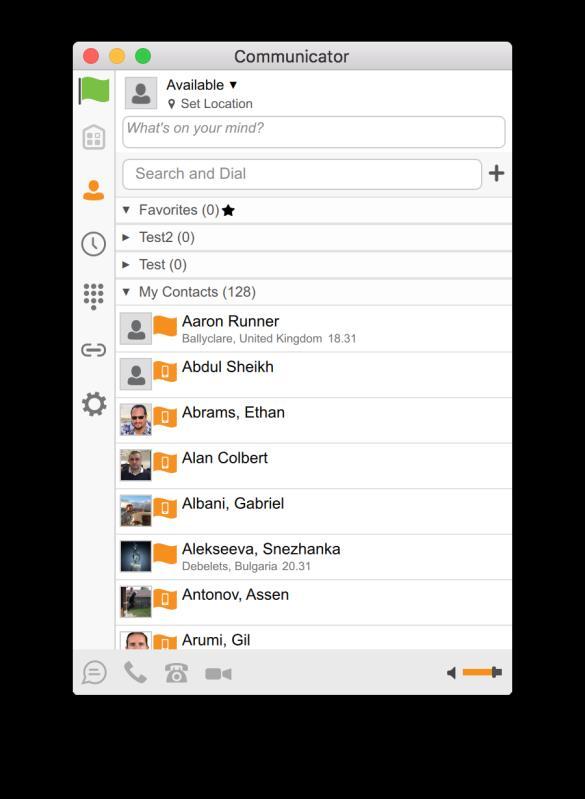 2.3 Main Window When you start WorkTime UC Desktop for the first time, your Contacts list is empty. Use the Search and Dial field to find people and add them to your Contacts list.