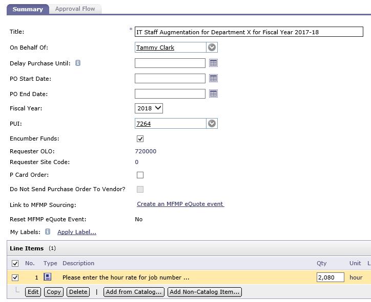 Add a Title to the requisition Click Edit in the Line Items