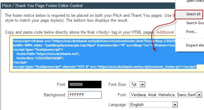 16 Niche Synergy Step 4: Scroll to the bottom of the page and look for the box which says: Pitch / Thank You Page Footer Control.