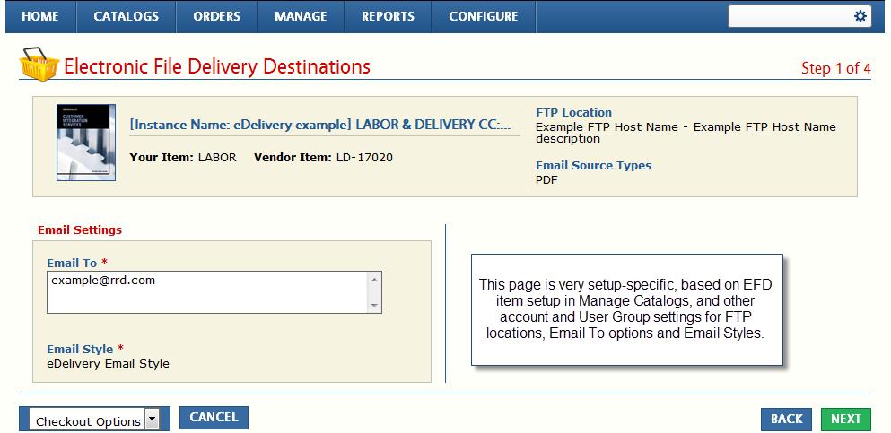 Kit Template ordering Figure 28: The Electronic File Delivery Destinations page