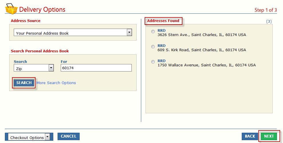 Figure 35: Addresses Found appears after a search of the personal address book is done.