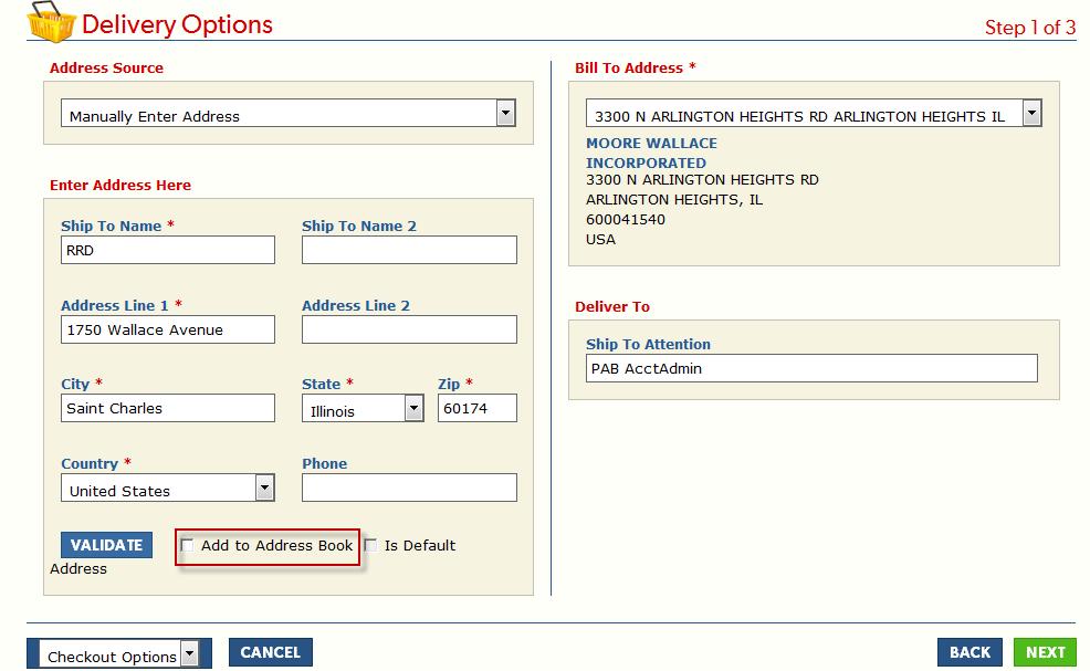 address displayed) and clicking the Add to Address Book checkbox during order entry (refer to Figure 36).