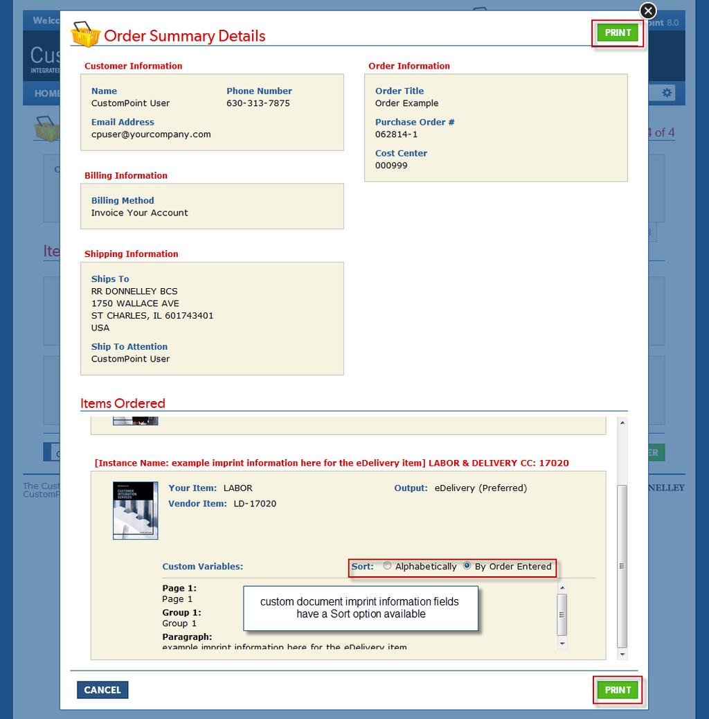 Selecting the View or Print All Details link on the Order Summary page links to the Order Summary Details page (refer to Figure 43) for an example.