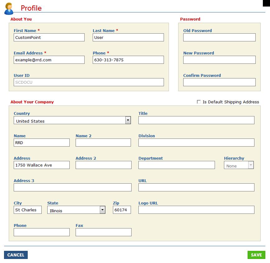 Figure 3: The Profile page (accessed by clicking the Personal Information My Profile menu option) Personal Address Book option Refer to the Personal Address Book maintenance section of this Guide for