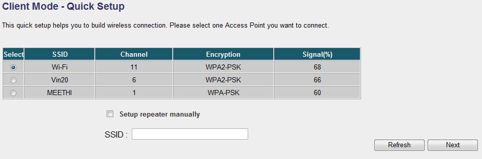 (3)Wireless repeater will prompt you to input username and password. Default username is admin and password is 1234. Click OK button to continue.