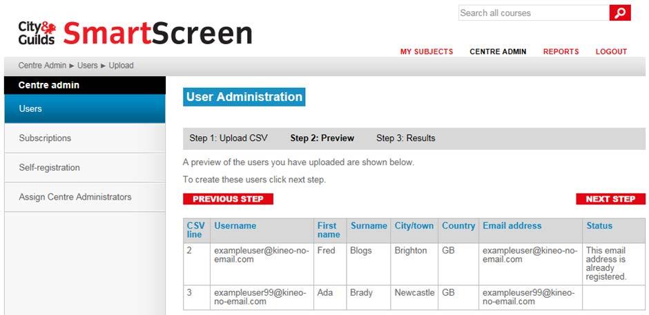 6. Once the CSV file has been successfully uploaded a preview screen will
