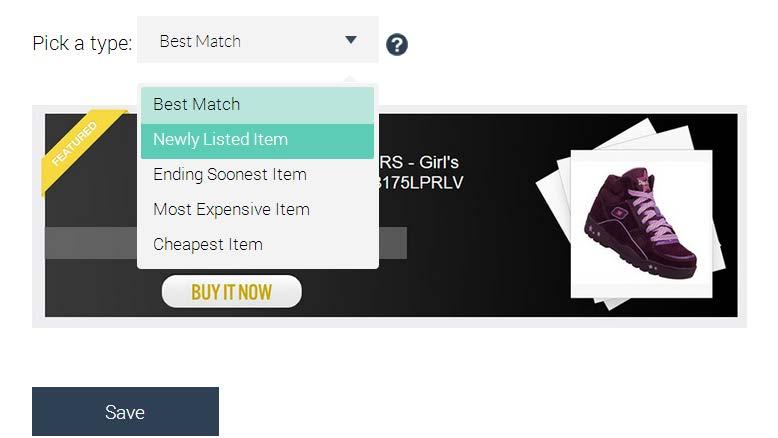Featured item: You can choose which type of item to feature in your store: newly listed, best match, ending soon, most expensive and cheapest item.