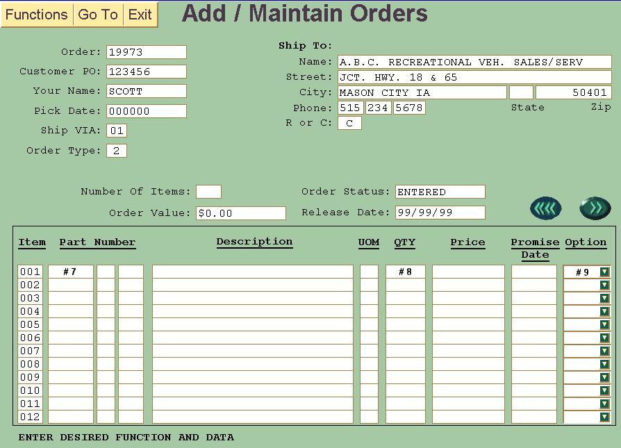 ENTERING PARTS FOR STOCK, DAILY, SPECIAL HANDLING ORDERS: 7. Click on the first open part number field 8. Type in all part numbers and part quantities on your order.