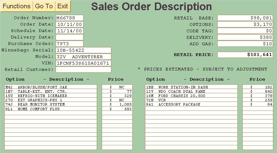 TO DISPLAY A SINGLE SALES ORDER: Click on Sales Order on Sales Menu Screen.