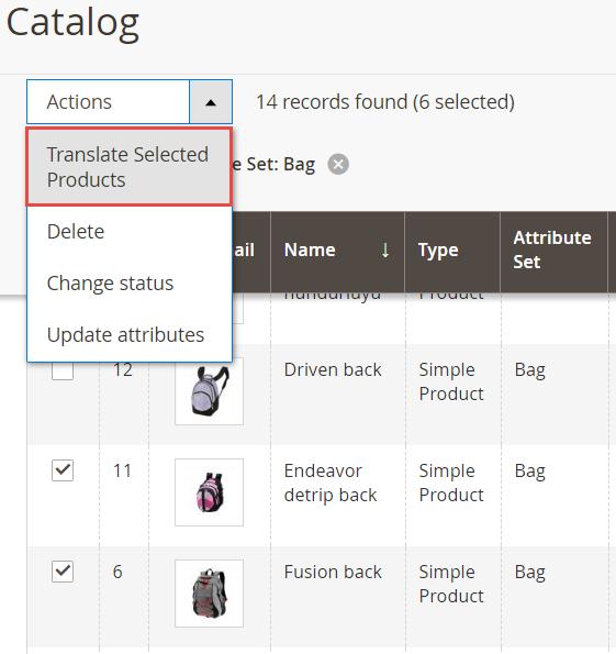 Mass Translation of Products, CMS Page Data, Static Blocks and Product Reviews Go to any of the category page that you want to translate and select multiple items by checking the checkbox.