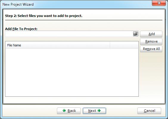 Step 2 - Add files This step allows you to include additional files that you need in your project: some headers or source files that you already wrote, and that you might need in further