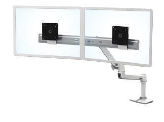 Screens pivot up and down independently, providing a full motion range, optimal monitor