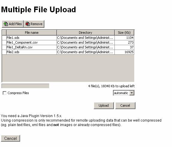 3.2 Multiple Upload The multiple file upload interface allows the user to upload several files at once.
