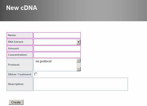 13 PCR Management The menu PCR Management groups properties that are necessary to specify a qpcr run. 13.1 CDNA A cdna entry represents a physical cdna (sometimes called sample) in qpcr experiments.