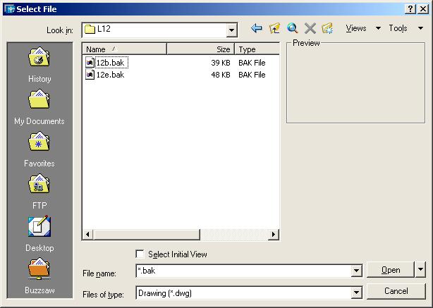 BACK UP FILES When you save a drawing file, Autocad creates a file with a.dwg extension. For example, if you save a drawing as 12b, Autocad saves it as 12b.dwg. The next time you save that same drawing, Autocad replaces the old with the new and renames the old version 12b.