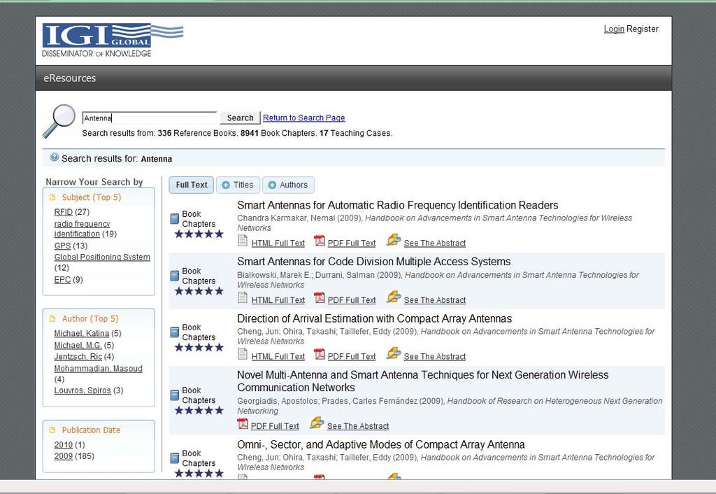2. The results screen returns results that are ranked according to relevancy. Figure 3: Search Results and Filtering 3.