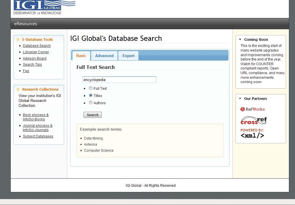 Figure 4: Title Search Example The results return on the titles tab