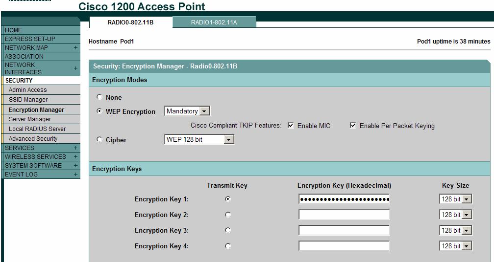 Step 3 Enable MIC and TKIP Once WEP is configured correctly, additional measures should be configured to secure the wireless link.