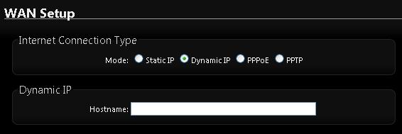 Mode : By default, it s Static IP. Check Static IP, Dynamic IP, PPPoE or PPTP to set up system WAN IP Static IP : Users can manually setup the WAN IP address with a static IP provided by WISP.