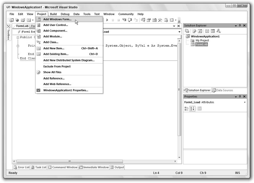 Part I: Getting Started Project The Project menu shown in Figure 1-10 contains commands that let you add and remove items to and from the project.