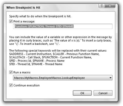 Part I: Getting Started Right-click a breakpoint and select Hit Count to display the Breakpoint Hit Count dialog box shown in Figure 1-32.