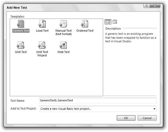 Part I: Getting Started Figure 1-47: The Add New Test dialog box lets you define new tests for the application. Administer Test Controllers Lets you manage test controllers.