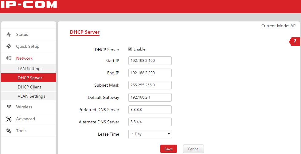 2 DHCP Server On this page, you can enable/disable and set up DHCP server parameters for the device s clients.